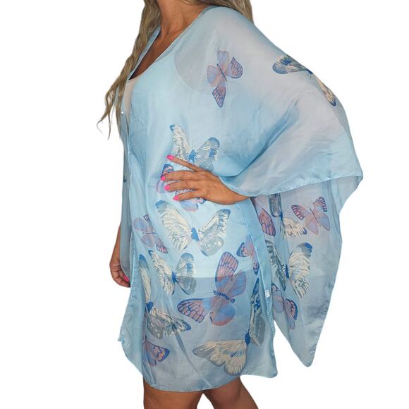 Blue Butterfly Poncho One Size Sheer See Through Whimsical Fairy Fairycore - Picture 2 of 14